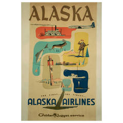 Vintage Alaska Airlines Travel Poster, 1960s