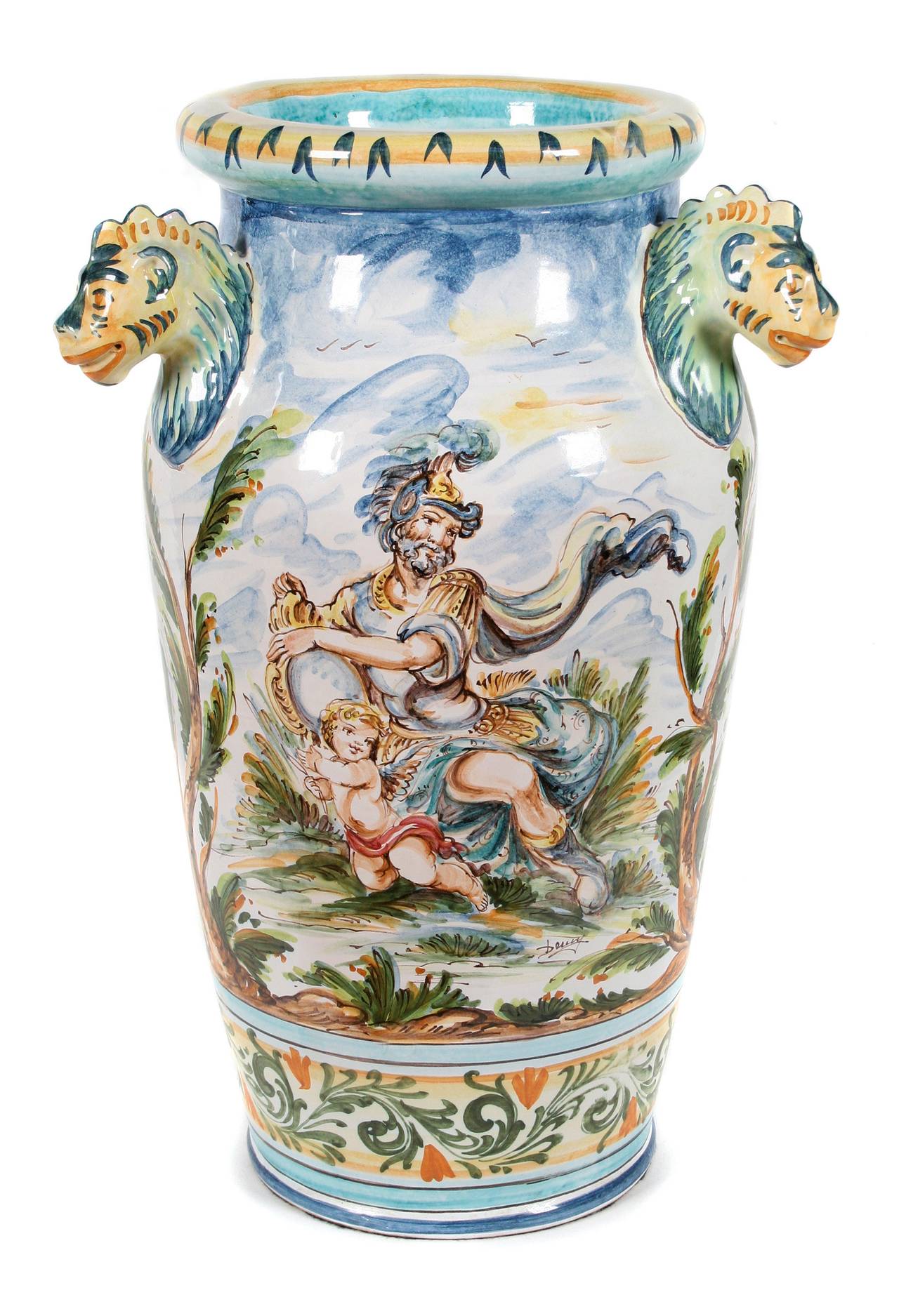 Pair of Large Italian Majolica Vases by Giuseppe Mazzotti, circa 1930 In Excellent Condition For Sale In Chicago, IL