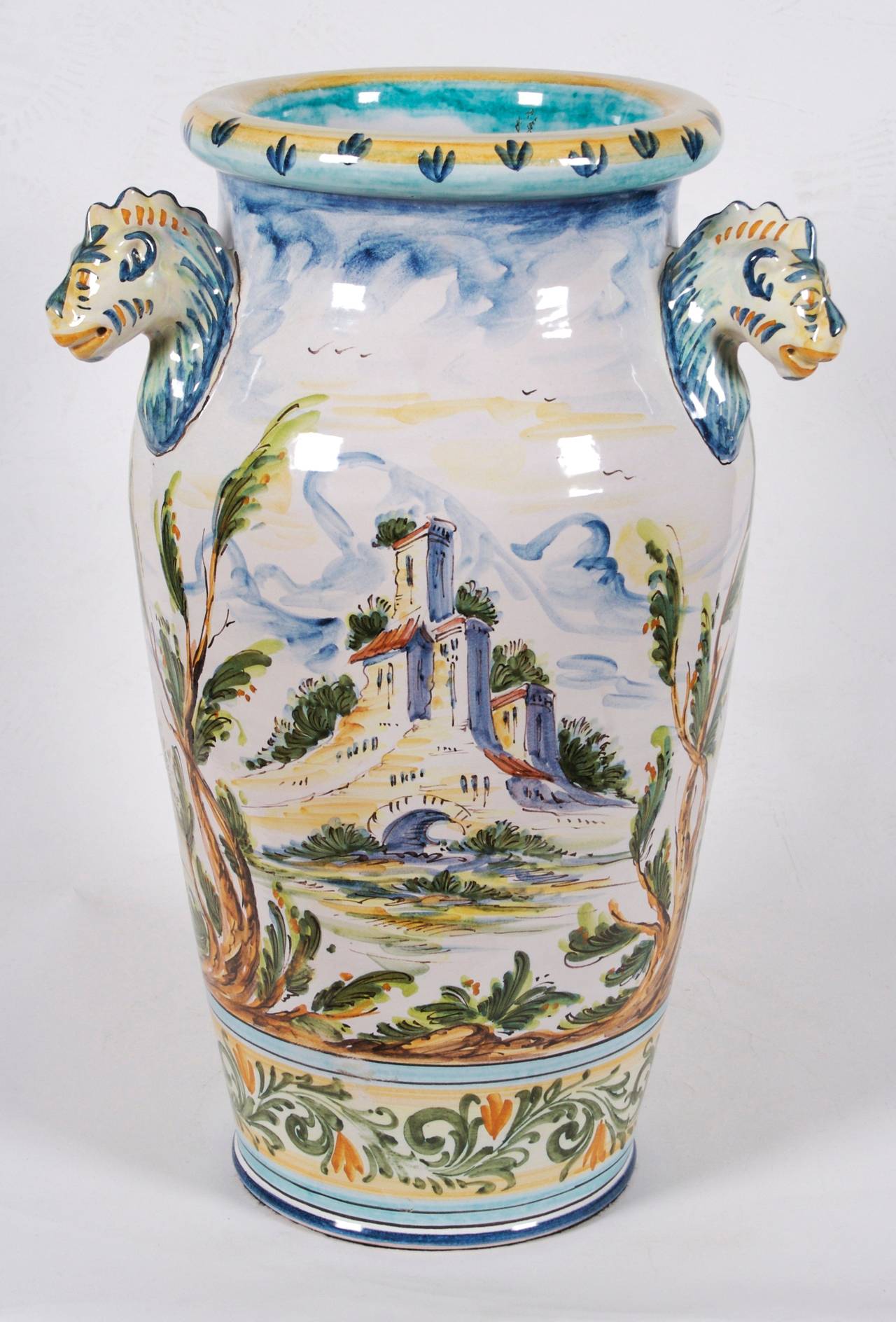 Mid-20th Century Pair of Large Italian Majolica Vases by Giuseppe Mazzotti, circa 1930 For Sale