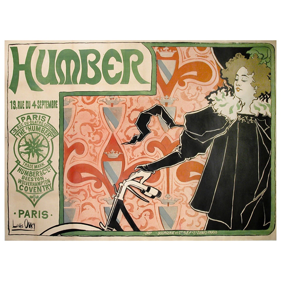 French Art Nouveau Period Bicycle Poster by Louis Oury, 1900