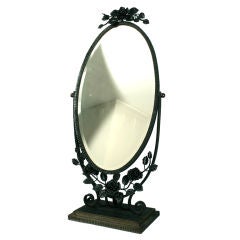 French Art Deco Period Wrought Iron Table Mirror in the Style of Oscar Bach