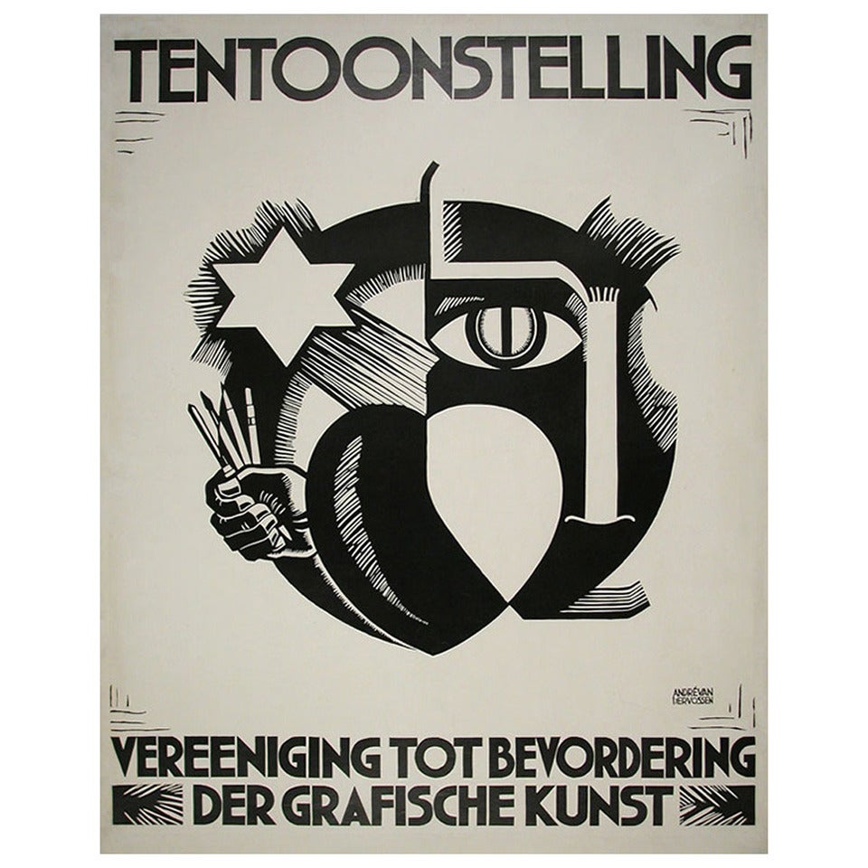 Dutch Art Deco Period Art Exhibition Poster by Andre van der Vossen, 1920 For Sale
