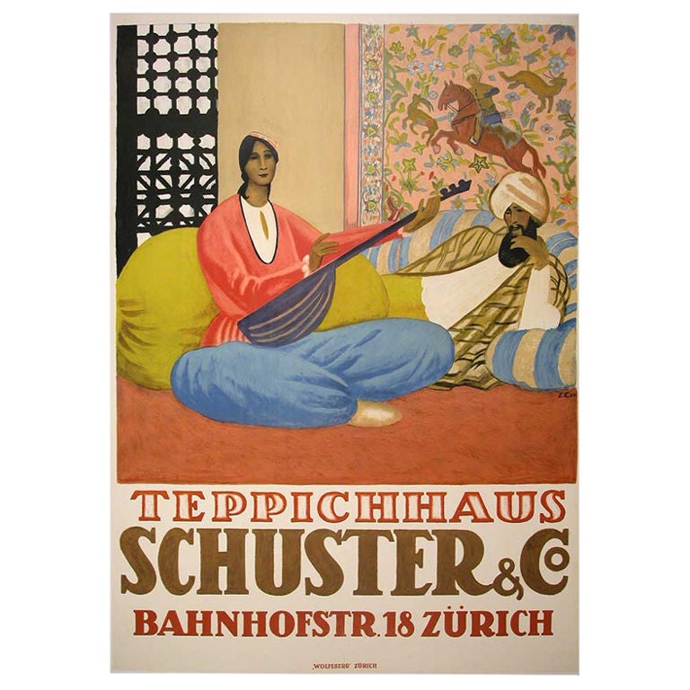 Swiss Art Deco Period Carpet Store Poster by Emil Cardinaux, 1924 For Sale