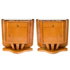 Pair of Italian Sycamore Wood Bedside Tables, circa 1940s