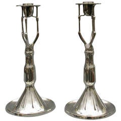 Pair of German Art Nouveau Pewter Candlesticks, Walter Scherf & Co., circa 1905 8
