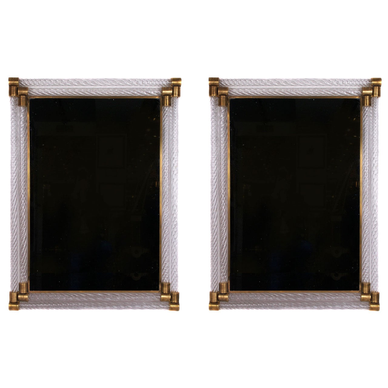 Pair of Barovier and Toso Glass and Bronze Wall Mirrors, circa 1950s For Sale