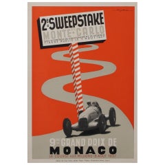 Vintage Original French Art Deco Period Monaco Race Poster by Guy Serre