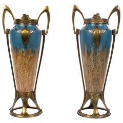 Pair of Austrian Secession Period Ceramic Vases, Style of Otto Eckmann 2