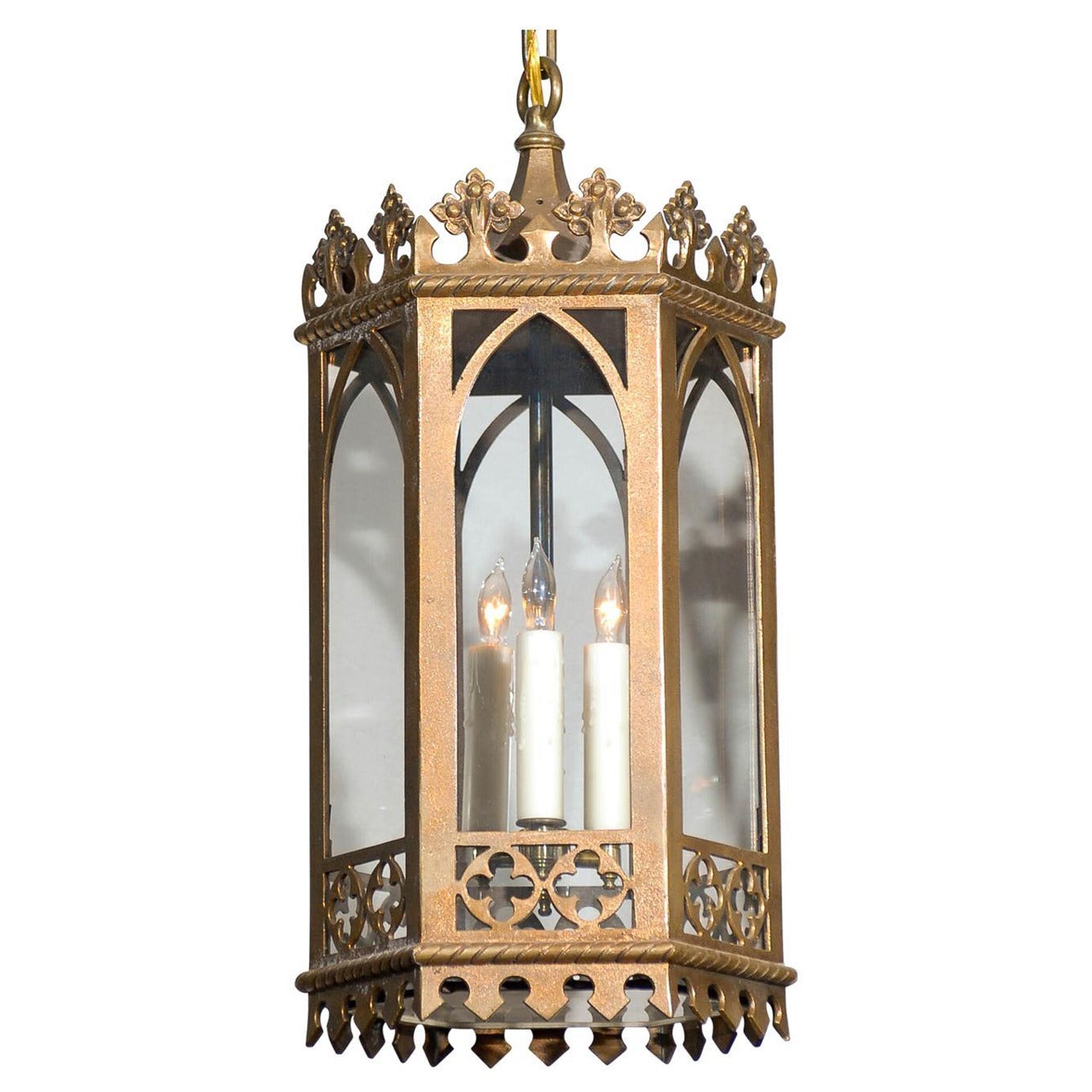 19th c. Cast Bronze New York City Gothic Style Lantern For Sale