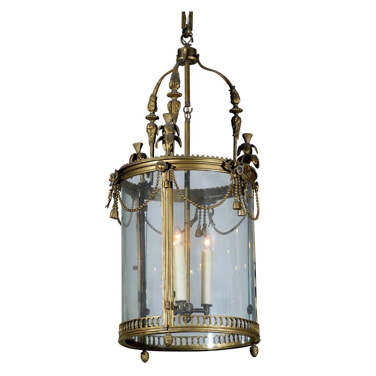 Classic 19th c. French Brass Hall Lantern For Sale
