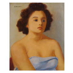 Italian Oil on Board Female Portrait by R. Micaelles (RAM), 1938