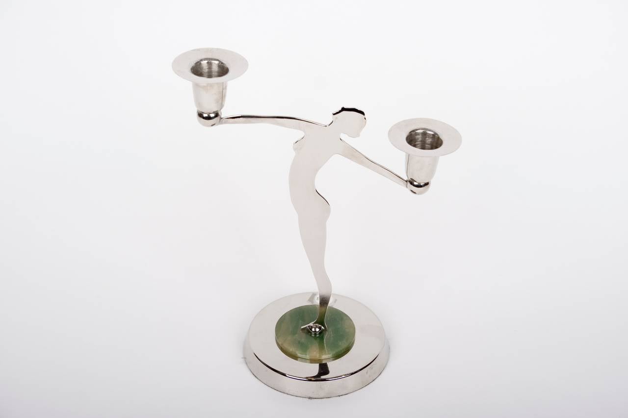 American Art Deco Period Chrome and Bakelite Candleholder, circa 1930s