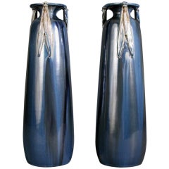 Pair of French Art Nouveau Period Ceramic Vases by Jean Leclerc, circa 1900 10
