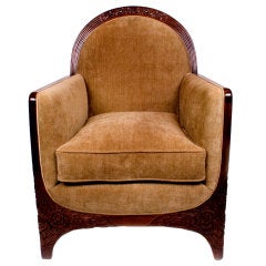 French Art Deco Period Carved Walnut Lounge Chair