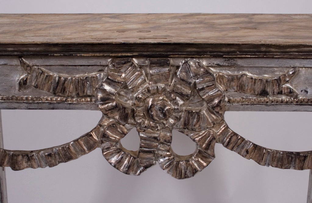 20th Century Pair of Italian Silver Leaf Consoles, Early 1900s