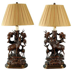 Magnificent Pair of Black Forest Lamps, circa 1870