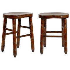 Antique Pair of English Elm Saddle Seat Stools Century 1900