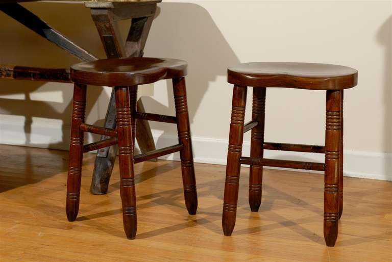 Pair of English Elm Saddle Seat Stools Century 1900