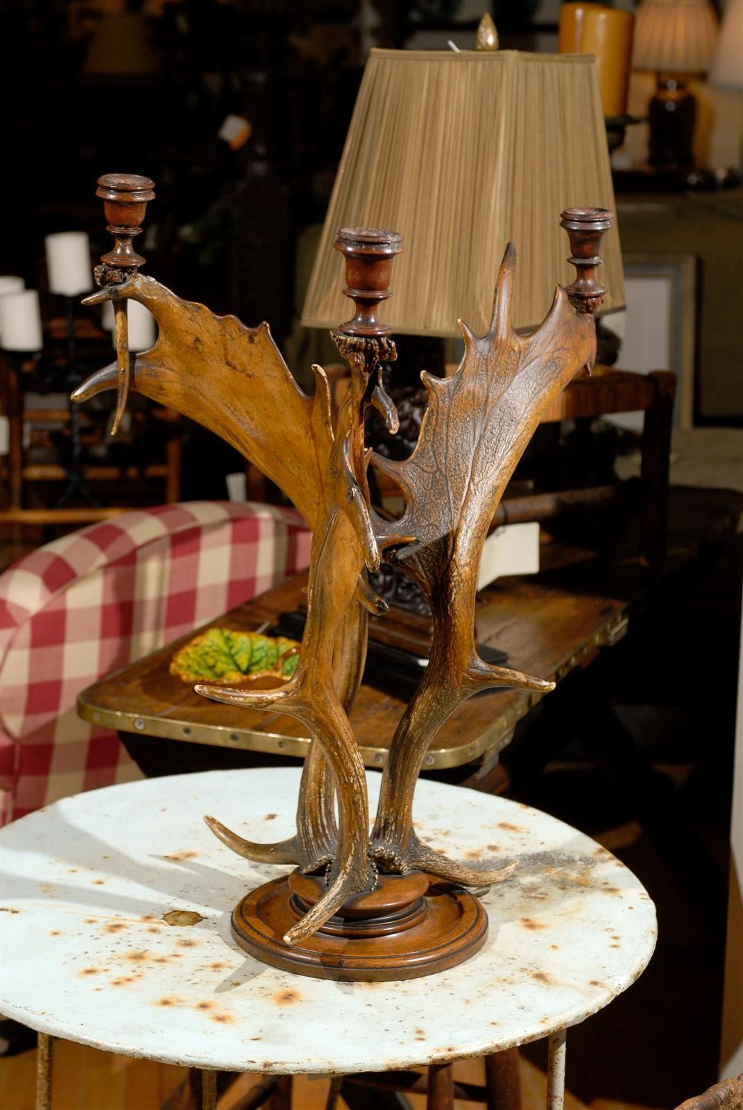 Rare European 19th c Stag Candelabra