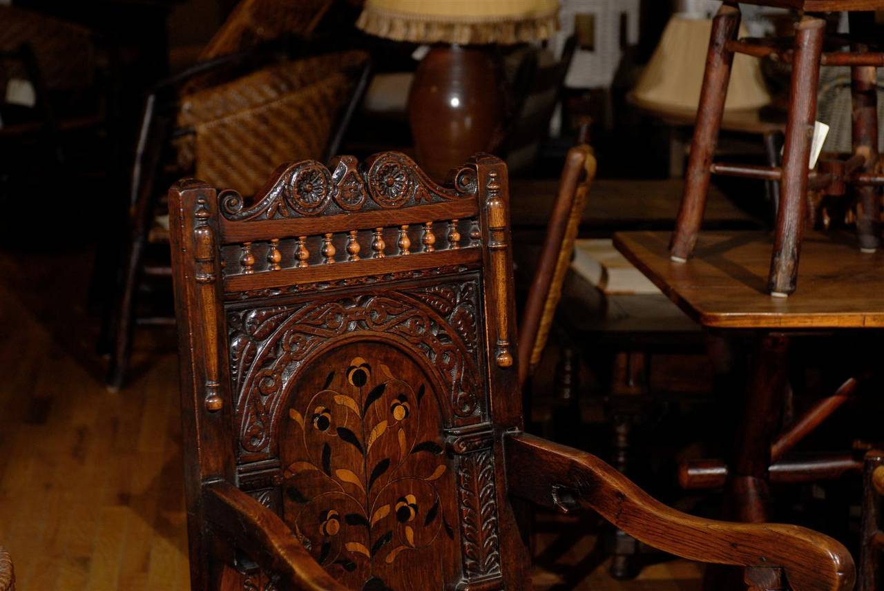 18th Century English Joined Armchair with Wonderful Inlay For Sale 1