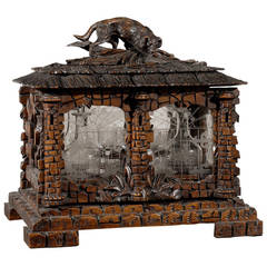 Antique Black Forest Carved Tantalus Decanter Set, circa 1880s