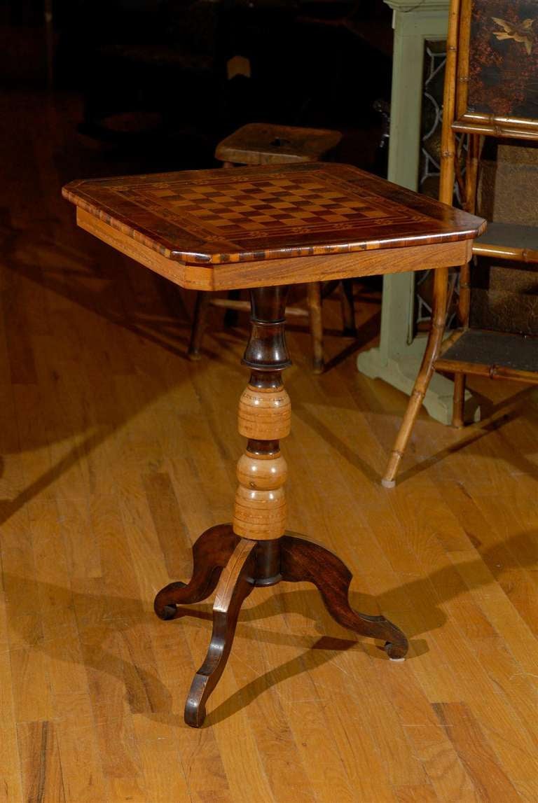 This is a wonderful chess table.  it is heavily inlayed on top with pedestal and legs.  The top is removal to make it easy to move to another location.

Item # DG104