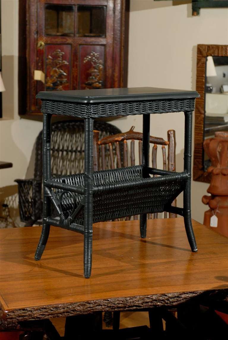 Circa 1920 Wicker Table with Book or Magazine Holder
