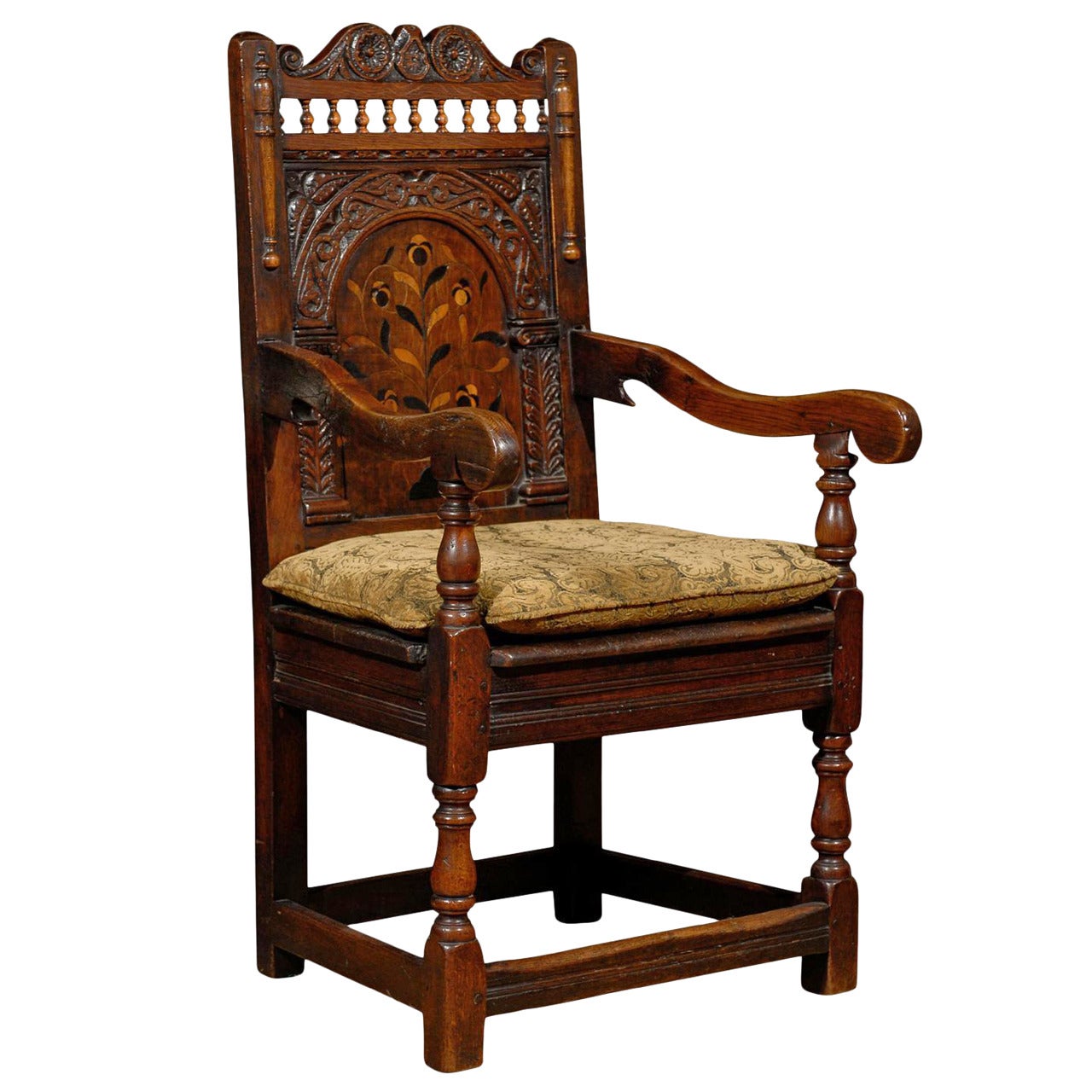 18th Century English Joined Armchair with Wonderful Inlay For Sale