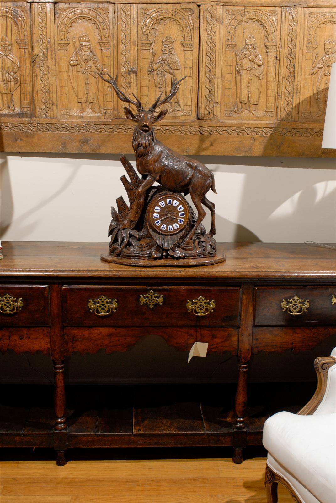 Swiss Black Forest Stag Clock, circa 1870s For Sale