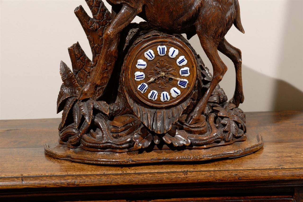 Wood Black Forest Stag Clock, circa 1870s For Sale