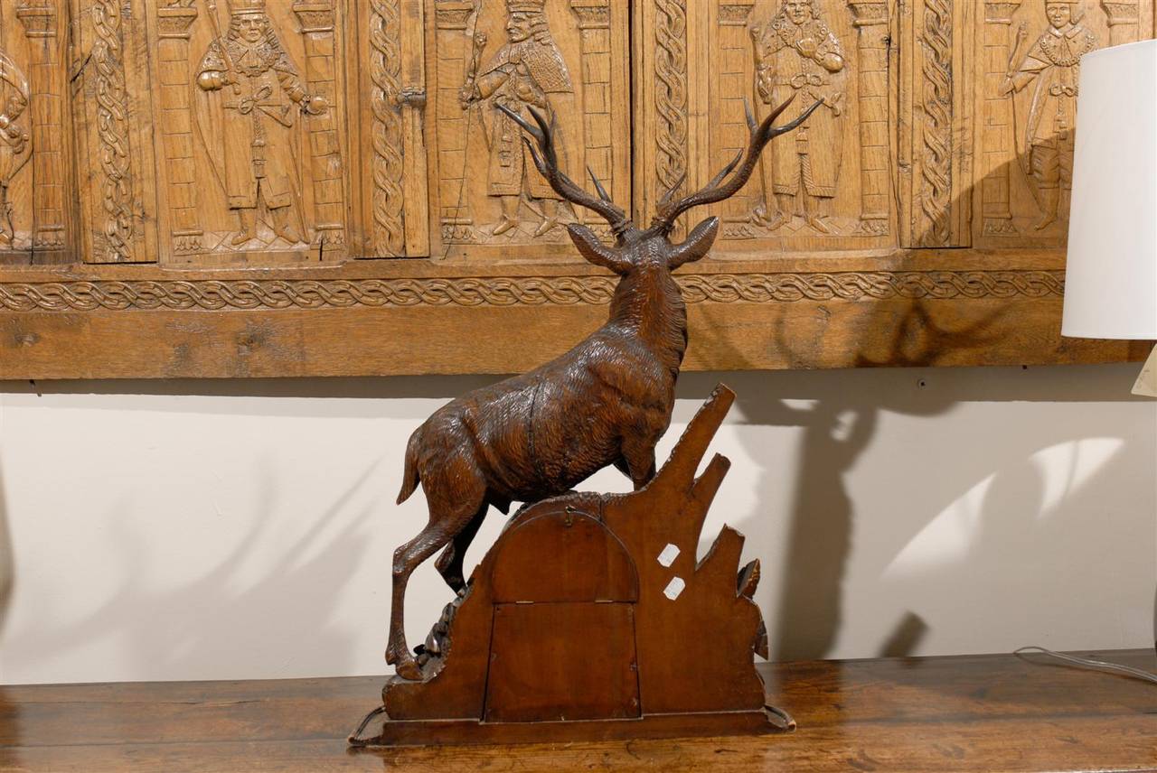 Carved Black Forest Stag Clock, circa 1870s For Sale