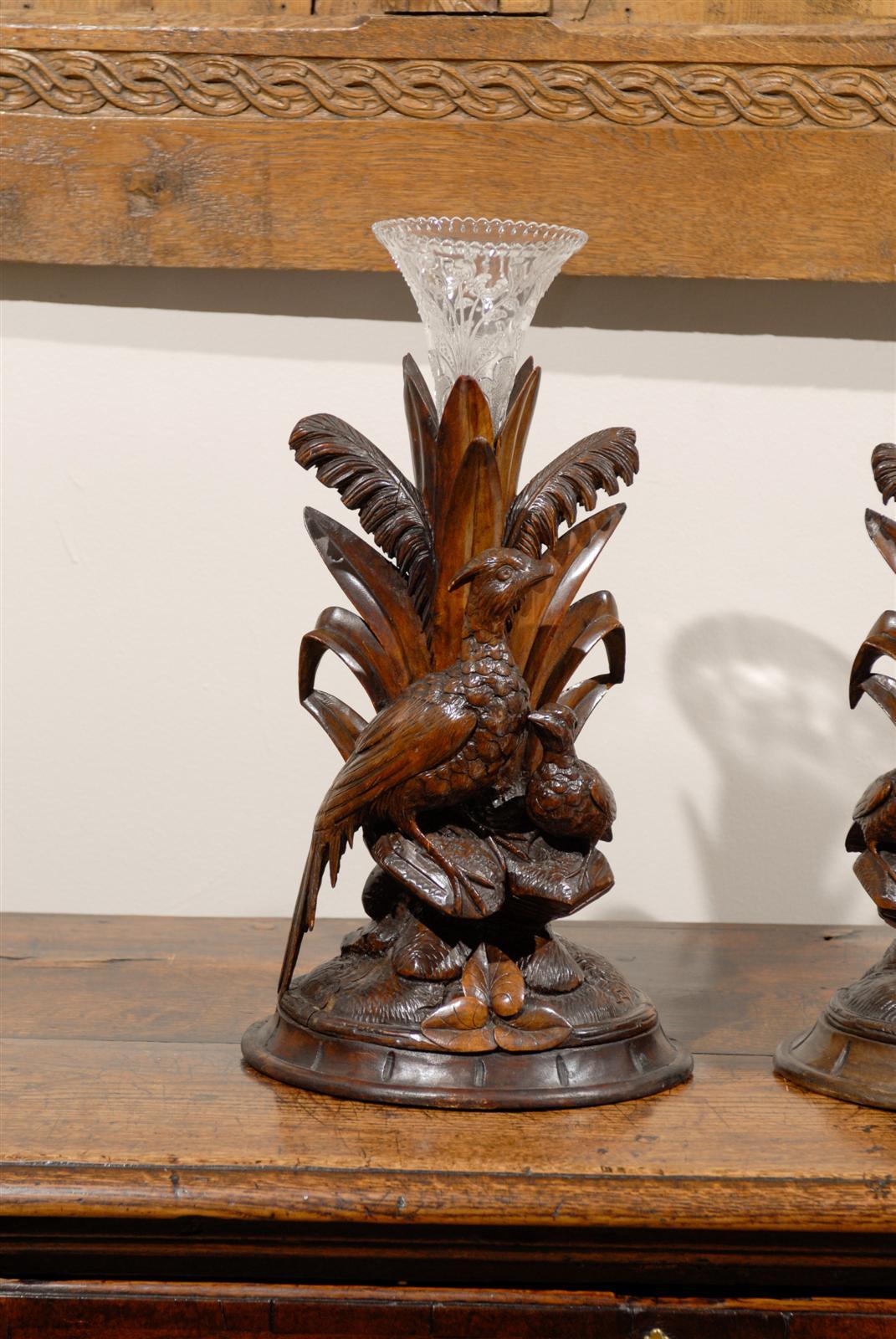 Very Rare Pair of Black Forest Epergnes or Vases, circa 1880 In Excellent Condition In Atlanta, GA