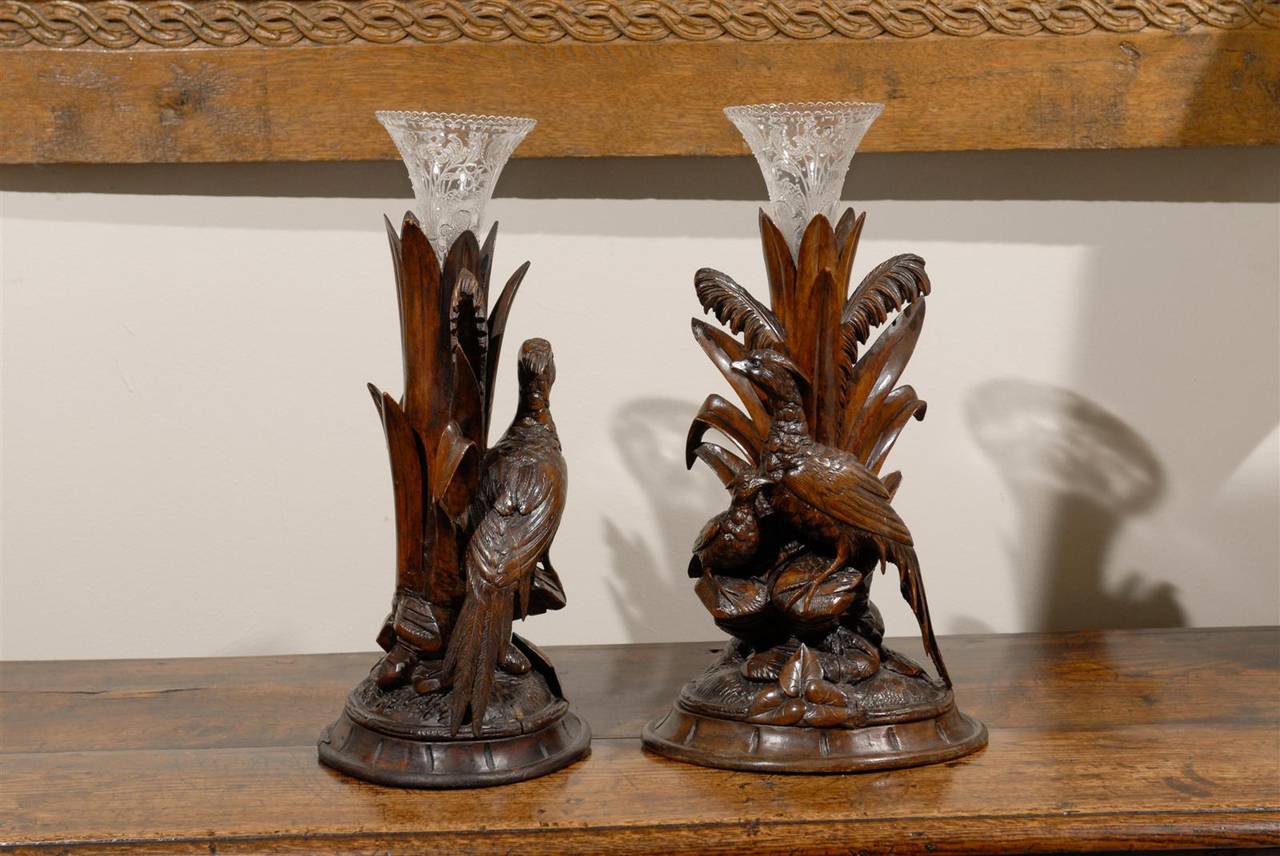 Wood Very Rare Pair of Black Forest Epergnes or Vases, circa 1880