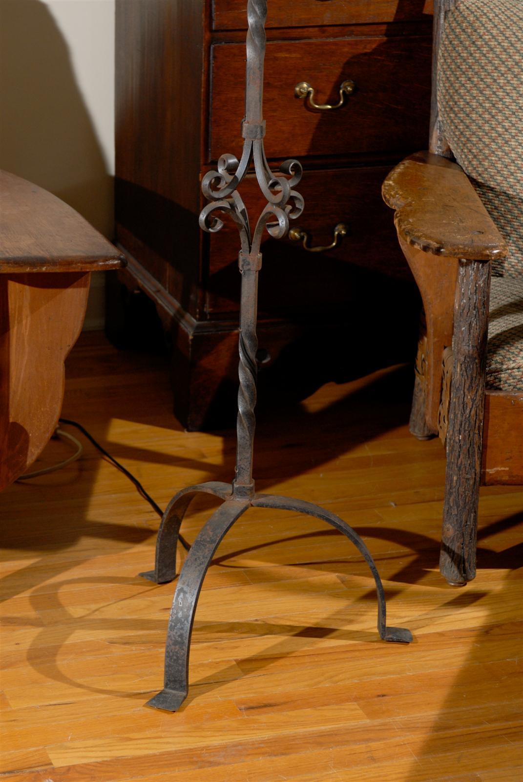 English Iron Lamp from a 19th Century Torchiere