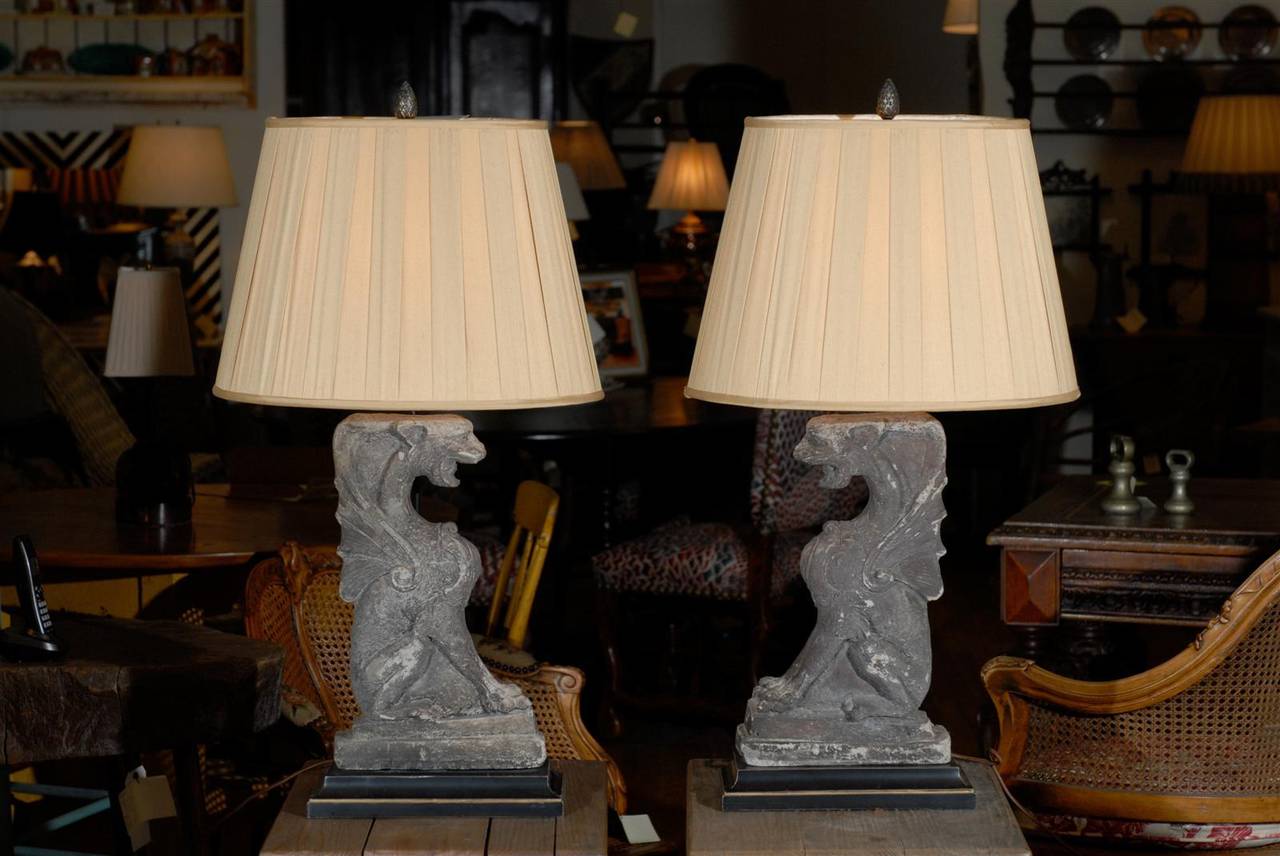 This pair of lamps are made from architectural elements. The elements were most likely English from the early 19th century. These would look fantastic in any home whether casual or modern.
