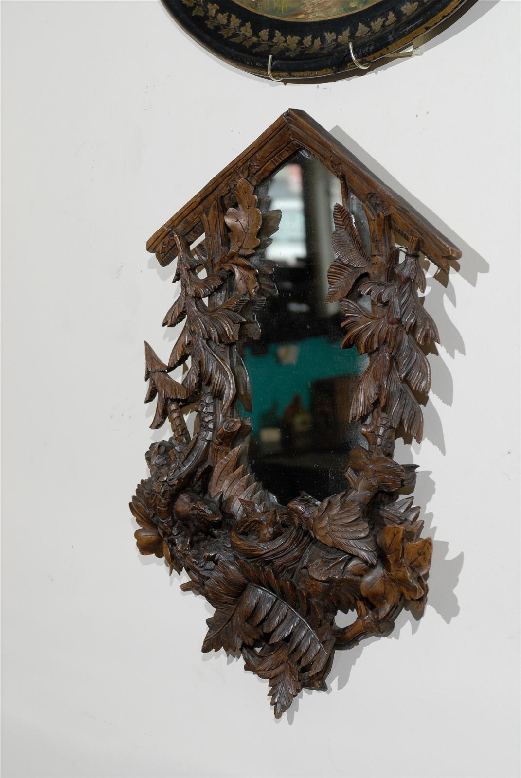 Carved Fantastic Black Forest Mirror, 19th Century