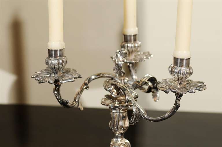 Silver Plate Pair of Rococo Style Candelabra