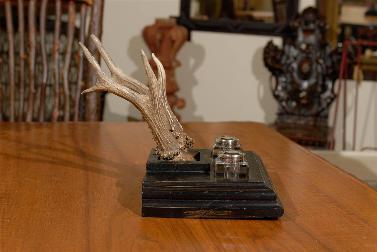 English Handsome Antler Ink Stand