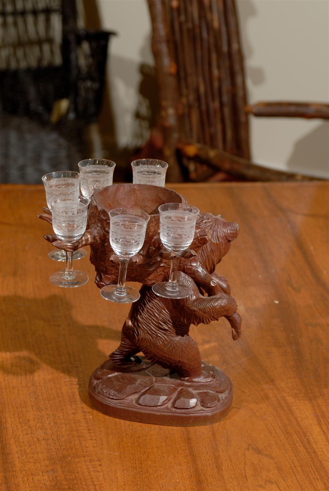 Rare Black Forest Decanter Set and Cordial Stand In Good Condition In Atlanta, GA