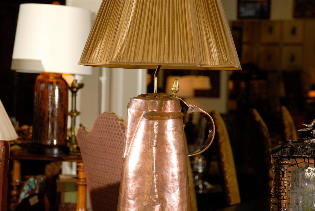 Antique Copper Tea Kettle Crafted into a Lamp For Sale at 1stdibs