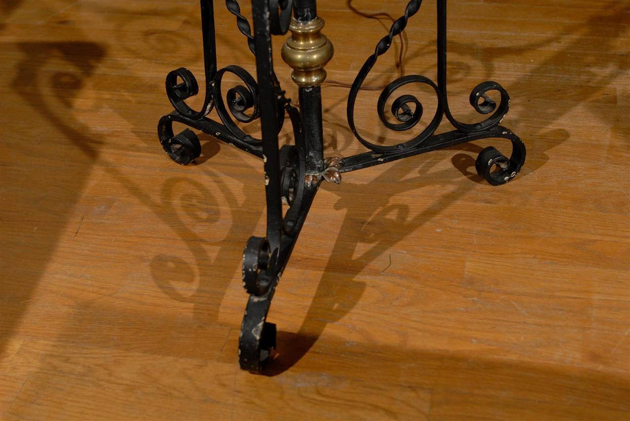 Metal Floor Lamp with Copper Leaves and Intricate Details on Base For Sale