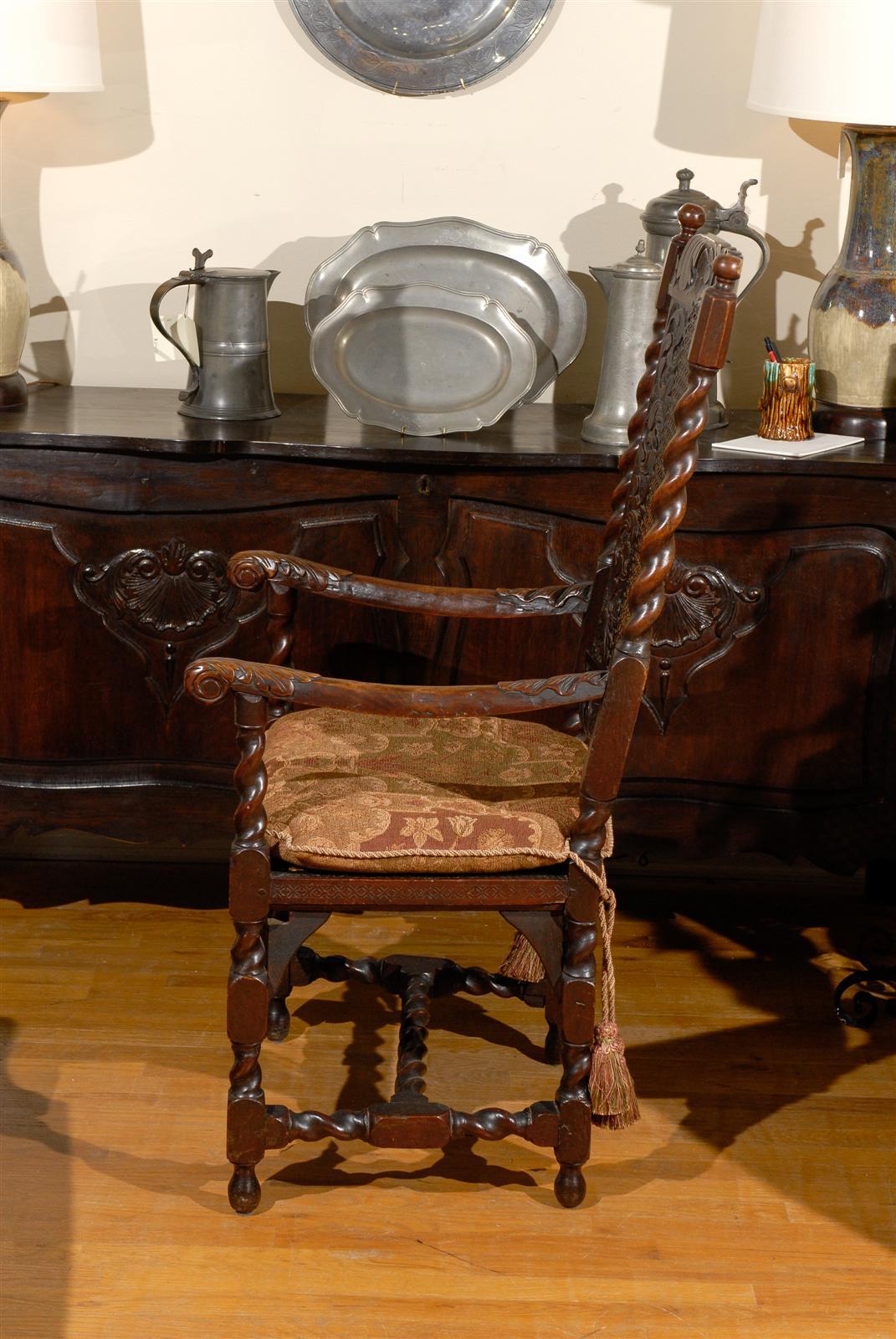 Jacobean  18th c Arm Chair For Sale
