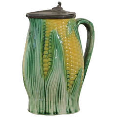 Antique 19th Century English Majolica Corn Pitcher