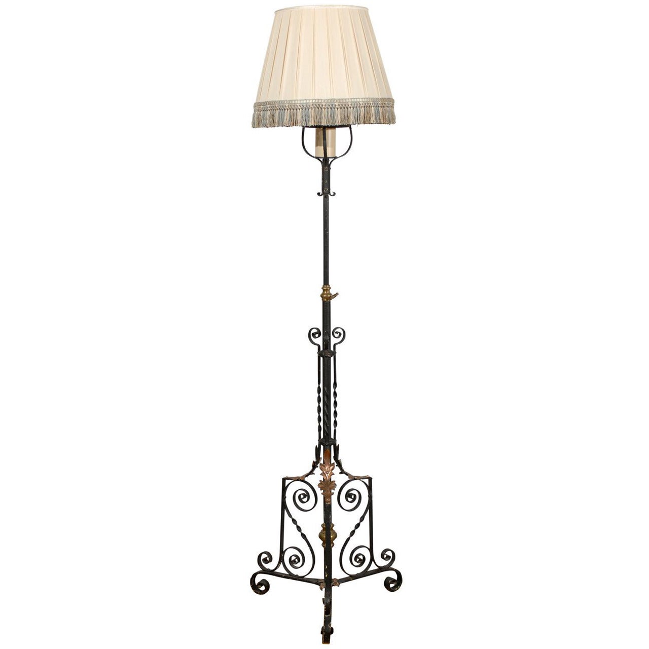 Floor Lamp with Copper Leaves and Intricate Details on Base For Sale