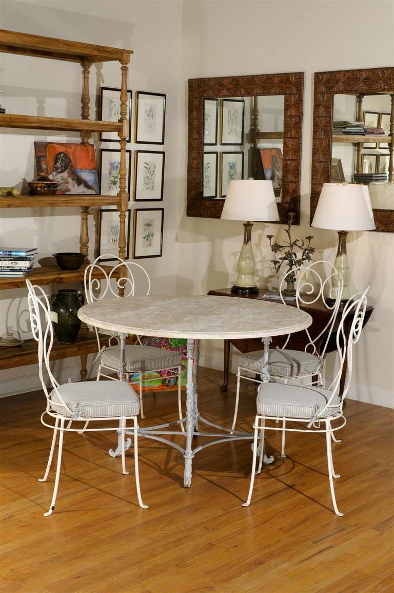 American Iron Table with Marble Top and Four Chairs