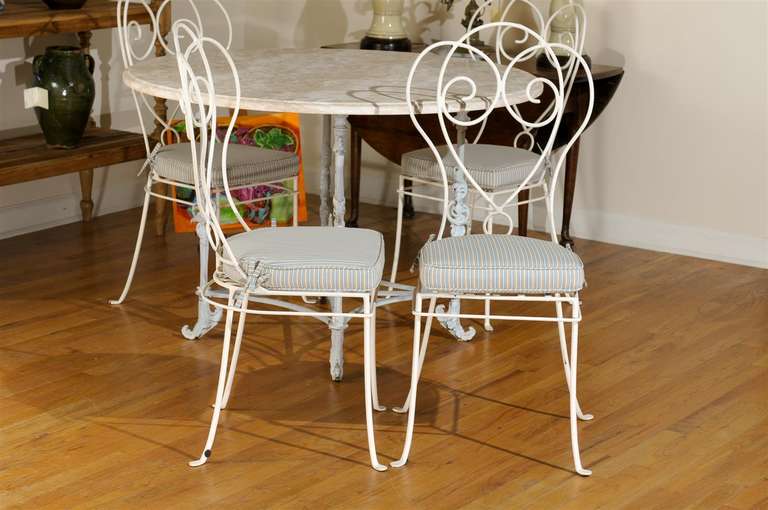 Metal Iron Table with Marble Top and Four Chairs