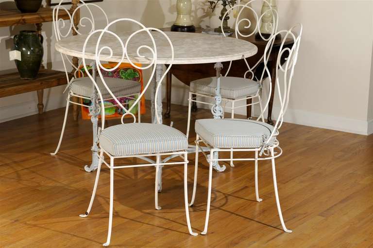 Iron Table with Marble Top and Four Chairs 4
