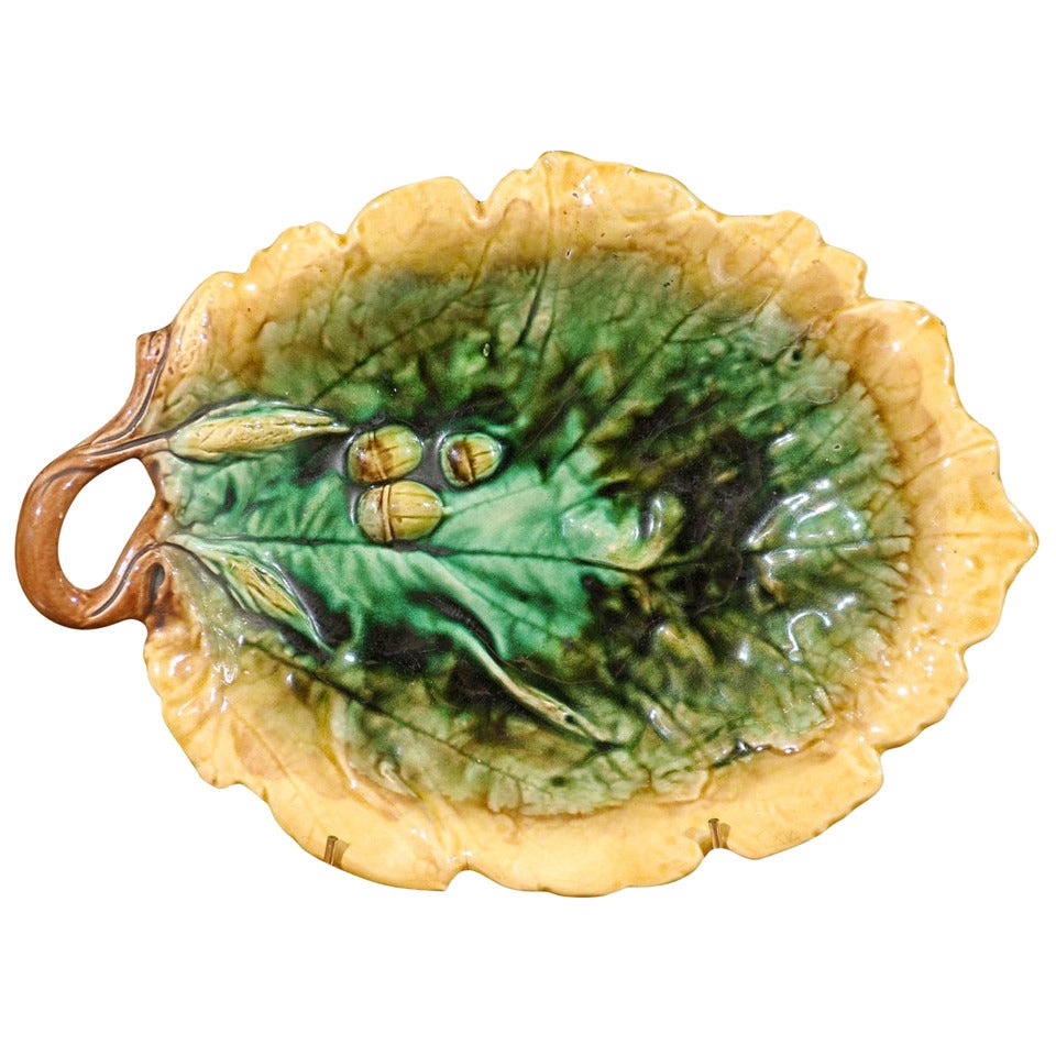 Antique Majolica Oak Leaf Acorn Plate