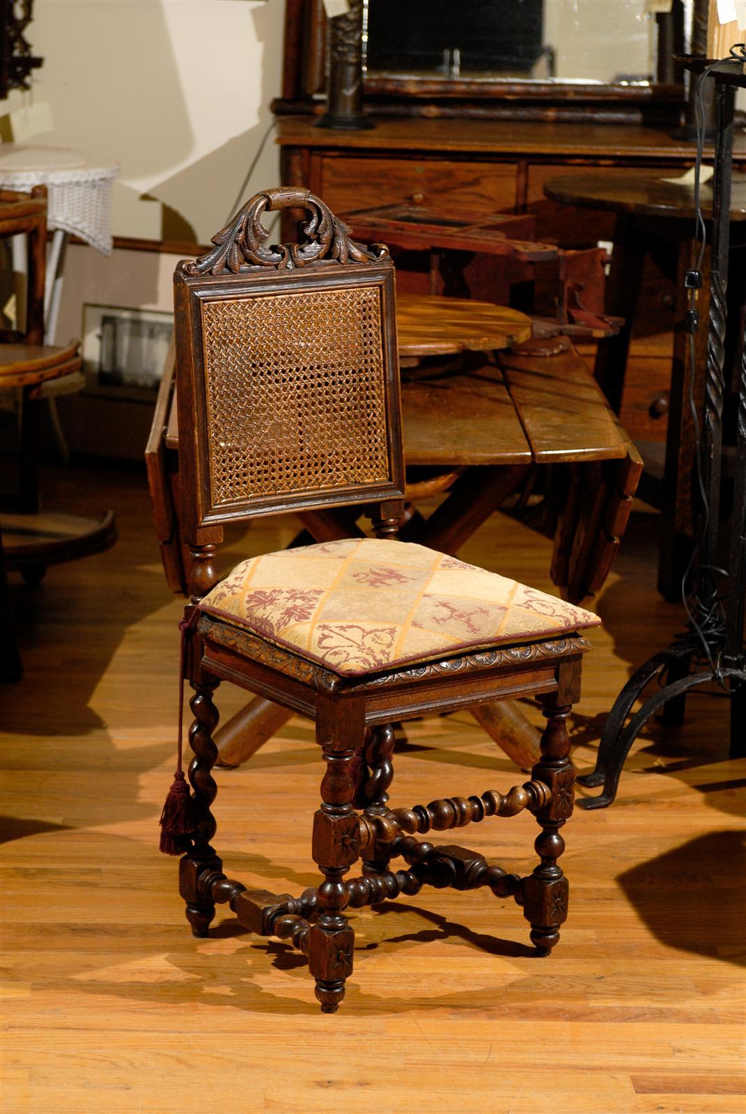 This wonderful side chair with caned seat and back would look lovely in a living room or bedroom.   The cane is beautifully woven and in excellent condition.  This would also look very nice as a chair by a table in an entrance hall.