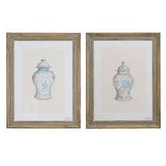 Original Watercolor of Blue and White Vase by Dora McDaniel